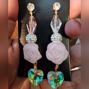BrazenSoul Blush Rose Crystal Drop Earrings – Romantic Glam